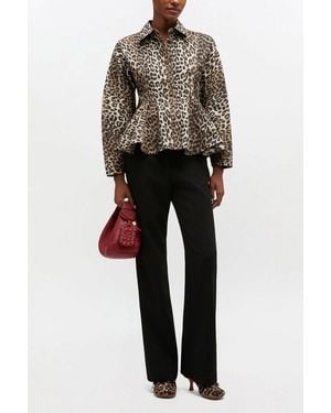 Ganni Leopard Peplum Shirt - Brown
