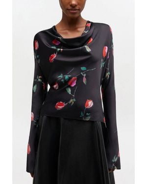 Ganni Printed Satin Blouse - Black