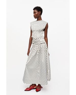 Ganni Polka-Dot Double Satin Long Pocket Skirt - White