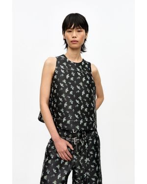 Ganni Floral Jacquard Sleeveless Top - Black