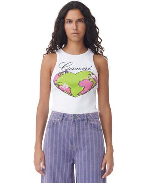 Ganni Graphic Rib Heart Tank Top - Purple