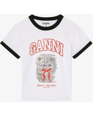 Ganni Cropped Kitty T-Shirt - Pink