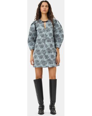 Ganni Floral Jacquard A-Line Mini Dress - Blue