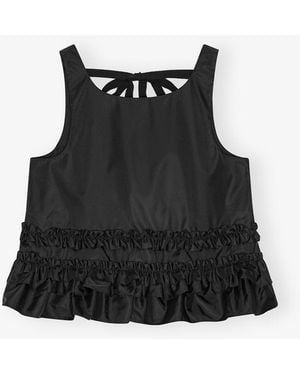 Ganni Duchesse Nylon Frill Top - Black