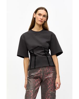 Ganni Cotton Tie Back T-Shirt - Black