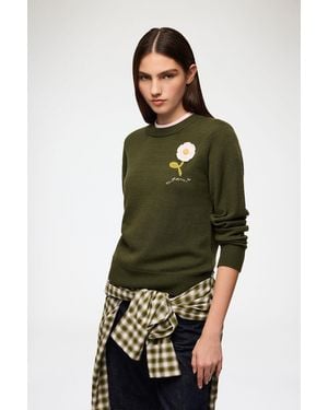 Ganni Pullover Mit Blumen-Häkeldesign Wolle - Grün