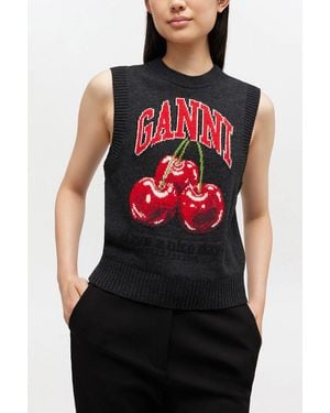 Ganni Graphic Wool Vest - Red