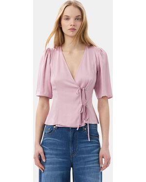 Ganni Washed Satin Wrap Blouse - Red