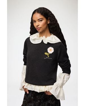 Ganni Pullover Mit Blumen-Häkeldesign Wolle - Schwarz