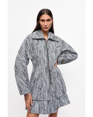 Ganni Cotton Tweed Curve Sleeve Jacket - Gray