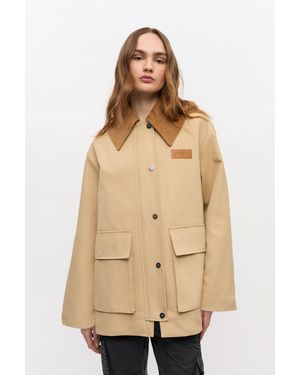 Ganni Camel Twill Midi Jacket - Natural