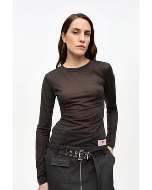 Ganni Sheer Mesh Jersey Long Sleeve Top Polyester - Black