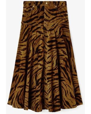 Ganni Tiger Print Denim Skirt - Brown