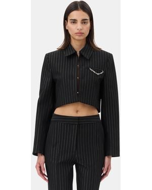 Ganni Pinstriped Cropped Blazer - Black