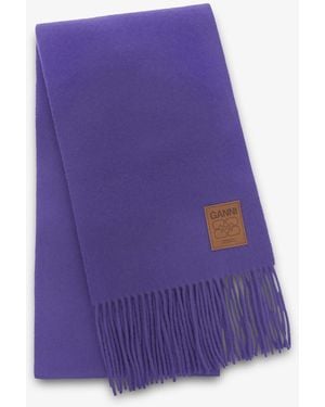 Ganni Wool Knit Scarf - Purple