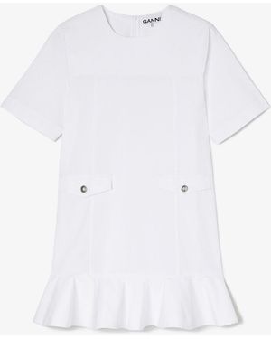 Ganni Stretch Cotton Mini Dress - White