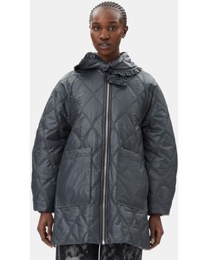 Ganni Shiny Quilt Midi Jacket - Gray