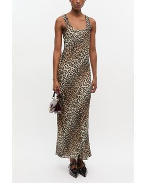 Ganni Leopard Print Maxi Dress Viscose - White