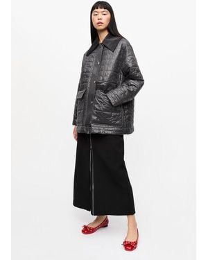 Ganni Shiny Quilt Midi Jacket Nylon - Black