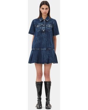 ganni fluffy denim dress Ganni Fluffy Denim Mini Dress - Dark Blue