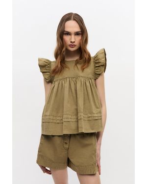 Ganni Washed Cotton Top - Green