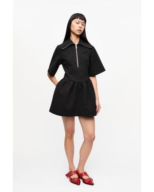 Ganni Bonded Crepe Mini Dress - Black