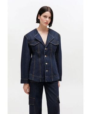 Ganni Dark Rinse Denim Blazer - Blue
