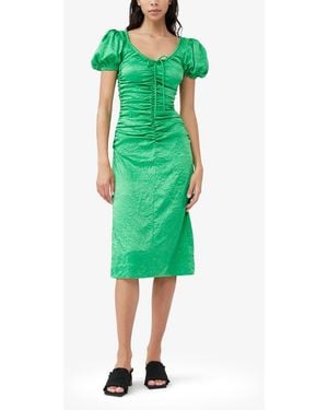 Ganni Crinkled Satin Midi Dress - Green