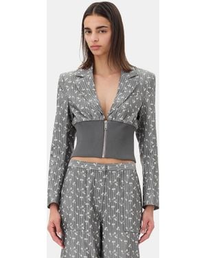 Ganni Jacquard Cropped Blazer - Gray