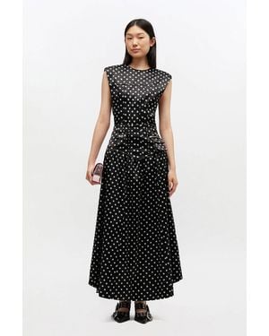 Ganni Jupe Corset En Satin À Pois - Blanc