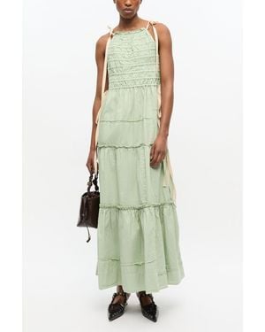 Ganni Light Smocked Tiered Dress - Green