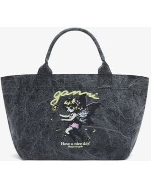 Ganni Medium Tote Bag In - Blue