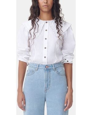 Ganni Frill Collar Poplin Shirt - White