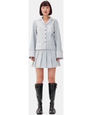 Ganni Stripe Cotton Pleated Mini Skirt - Gray