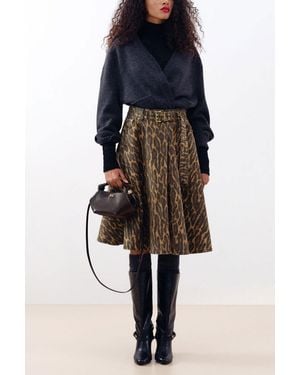 Ganni Leopard Denim Wrap Skirt - Green