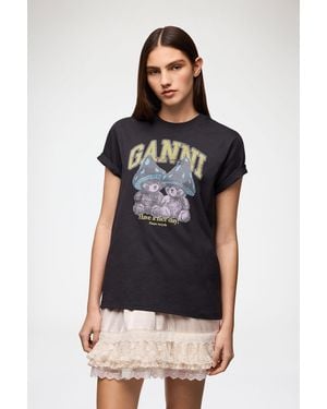 Ganni T-Shirt With Mushroom Teddy - Black