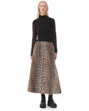 Ganni Leopard Printed Elasticated Maxi Skirt - Multicolour