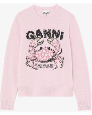 Ganni Jumper With Crab - Pink