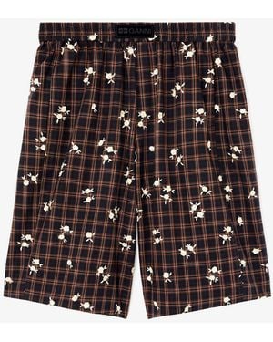 Ganni Shorts Mit Bedrucktem Karomuster Bio-Baumwolle - Weiß