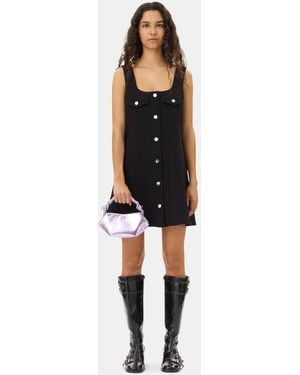 Ganni Bonded Crepe Mini Dress - Black