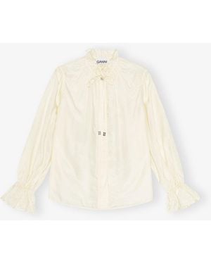 Ganni Ivory Fluid Cupro Tie Shirt - White