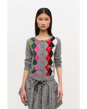 Ganni Check Cardigan - White