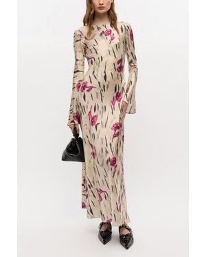 Ganni Floral Satin Maxi Dress - Natural