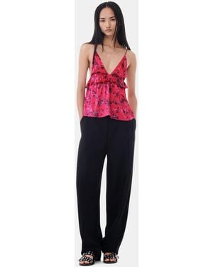 Ganni Drapey Melange Pleat Pants - Black