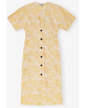 Ganni Botanical Jacquard Midi Dress - Natural