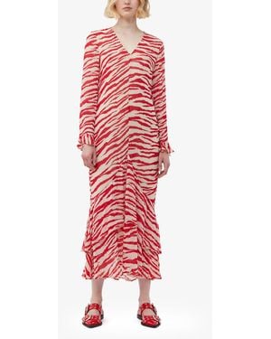 Ganni Printed Light Georgette Maxi Dress - Red