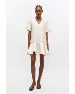 Ganni Satin Cloque Mini Dress - White