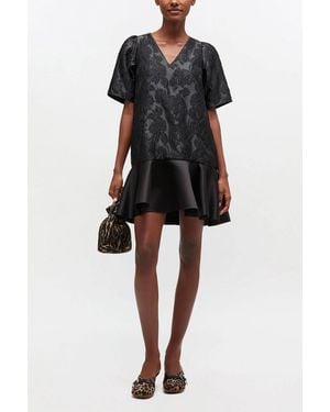 Ganni Satin Cloque Mini Dress - Black