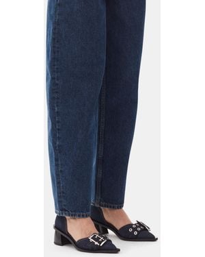 Ganni Denim Feminine Buckle Open Cut Pumps - Blue
