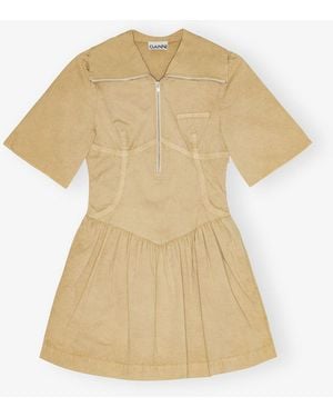 Ganni Washed Stretch Cotton Mini Dress - Natural